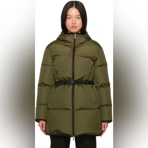Moncler Green Sirli Hooded Zip Up Short Down Puffer Coat Jacket Size 3 Large - Picture 1 of 15